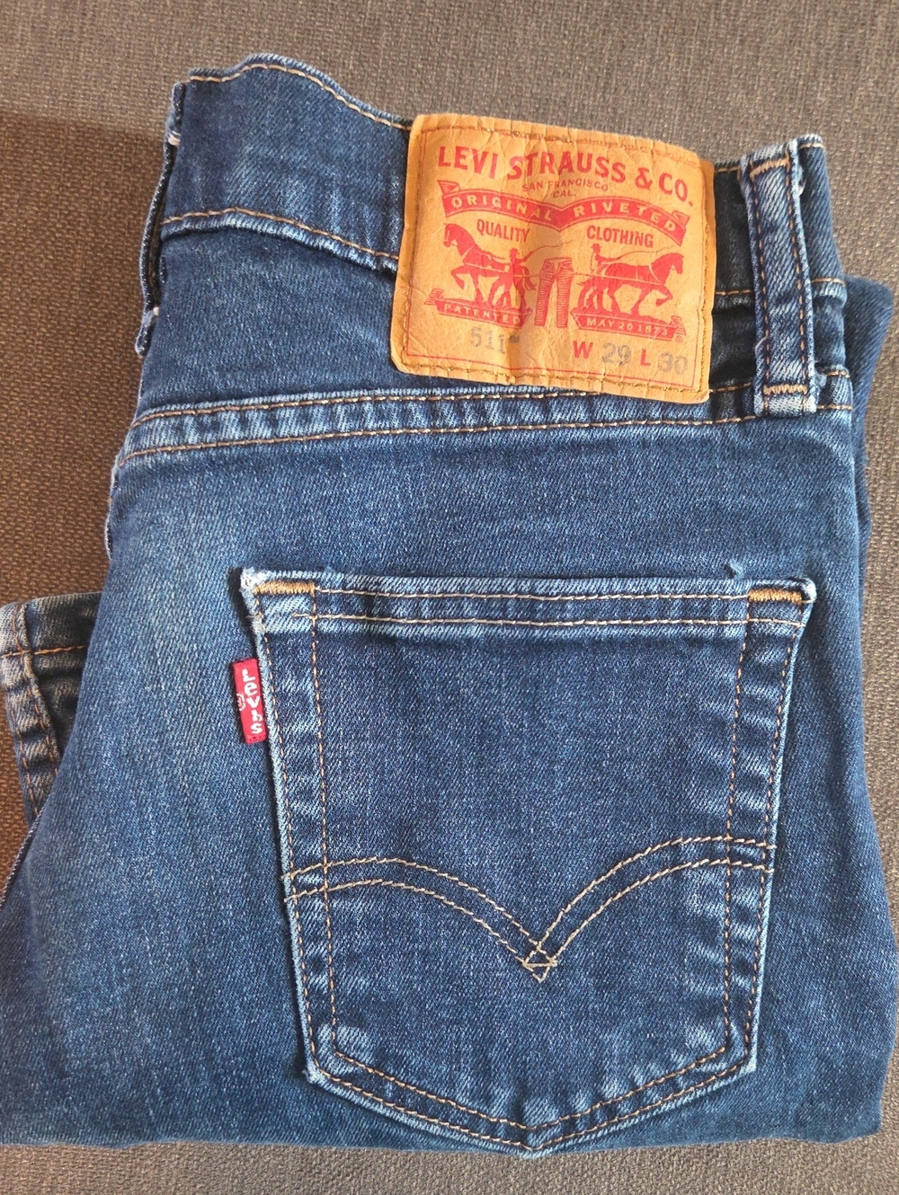 Levi's 511 Dark Blue Denim Jeans with Tan Patch